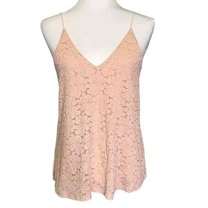 J.O.A. Cami Tank‎ Top Womens Medium Floral Lace V-Neck Low Back Blush Pink